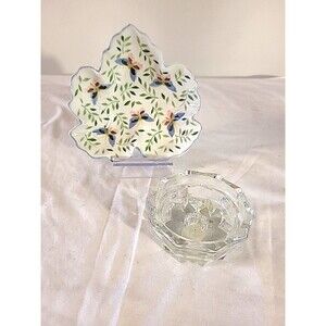Andrea By Sadek Colorful Butterfly Leaf Shaped 6” Plate & Vtg Fostoria...